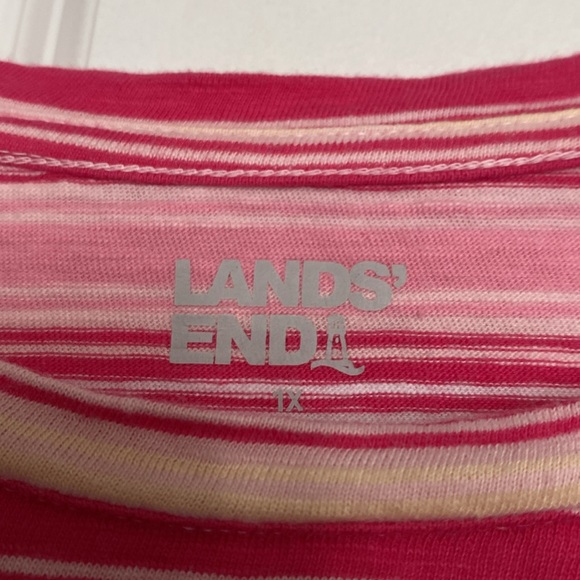 Lands’ End Ladies Striped 3Q Sleeve Slub Jersey Swing Tunic - Picture 2 of 5